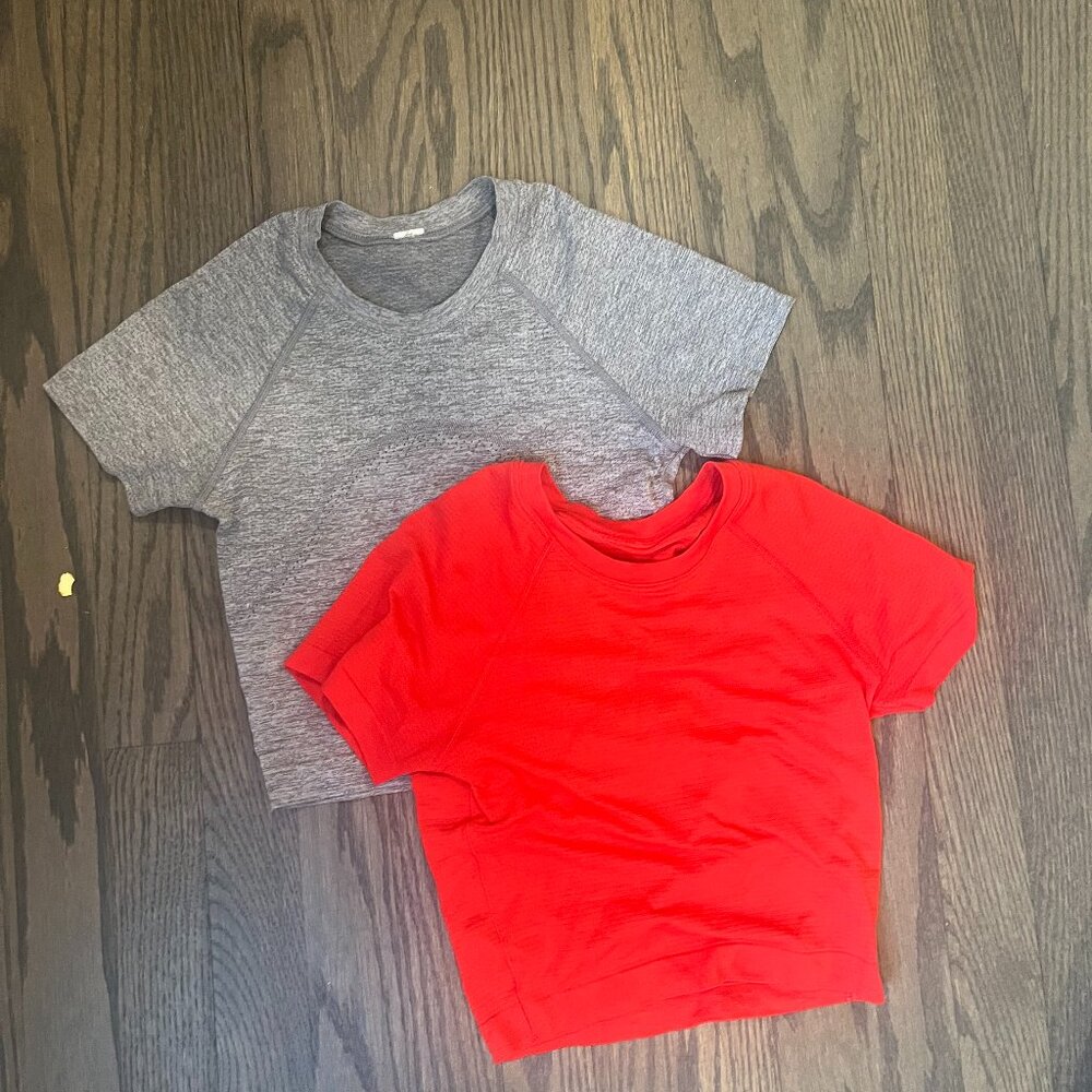 TWO lululemon cropped swiftly tech tshirts